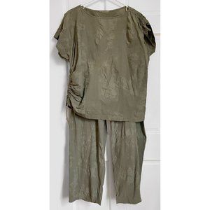 Isse Miyake Set Pants & Top Size 9 M L Green Dye Drawstring Ruching Vintage 90s